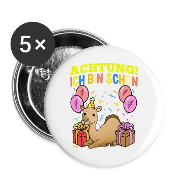 Achtung Ich Bin Schon 7 Geburtstag Dromedar - Buttons groß 56 mm (5er Pack) - Weiß - Vorne