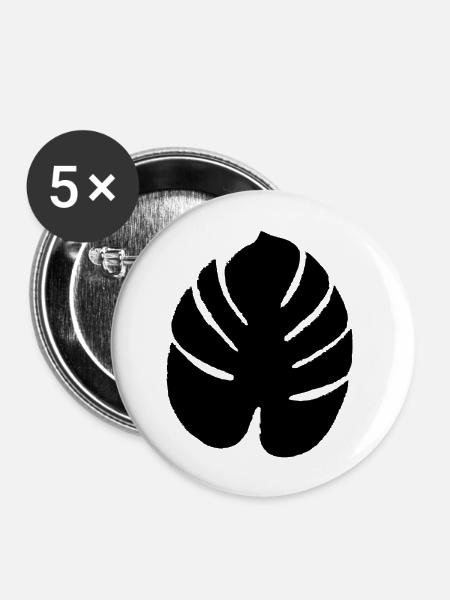Exotisches Blatt schwarz - Buttons groß 56 mm (5er Pack) - Weiß