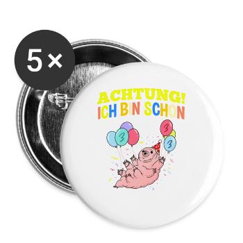 Achtung Ich Bin Schon 3 Geburtstag Bärtierchen - Buttons groß 56 mm (5er Pack) - Weiß - Vorne