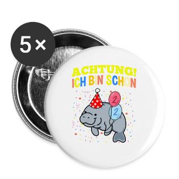 Achtung Ich Bin Schon 2 Geburtstag Manatee - Buttons groß 56 mm (5er Pack) - Weiß - Vorne