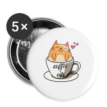 Coffee & Cats Funny Cat Lovers Cute Cat Coffee Lov - Buttons groß 56 mm (5er Pack) - Weiß - Vorne