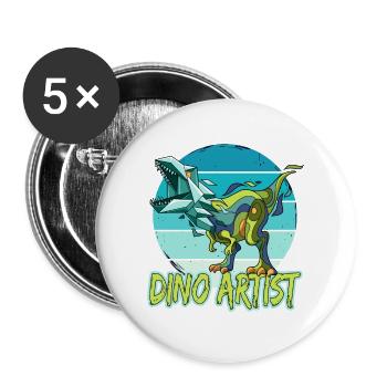 Dino Artist Dinosaurier Kunst Tyrannosaurus - Buttons groß 56 mm (5er Pack) - Weiß - Vorne