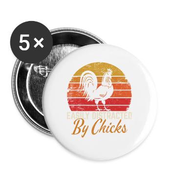 Facilement distrait par les poussins Drôle de poulet Papa Chic - Lot de 5 grands badges (56 mm) - blanc - Devant
