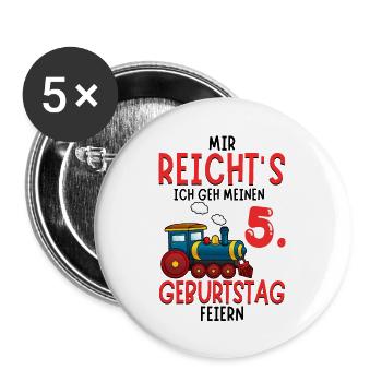 5. Geburtstag Geburtstagsgeschenk mit Eisenbahn - Buttons groß 56 mm (5er Pack) - Weiß - Vorne