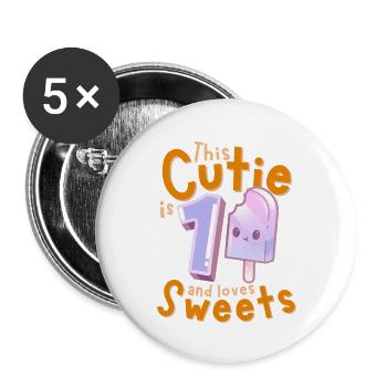 1st Birthday Kawaii Ice Cream Gift Idea for Girls - Buttons large 2.2''/56 mm (5-pack) - white - Front