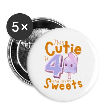 4. Geburtstag Kawaii Eis Geschenkidee für Mädchen - Buttons groß 56 mm (5er Pack) - Weiß - Vorne