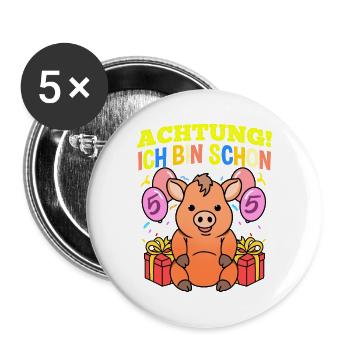 Achtung Ich Bin Schon 5 Geburtstag Warzenschwein - Buttons groß 56 mm (5er Pack) - Weiß - Vorne