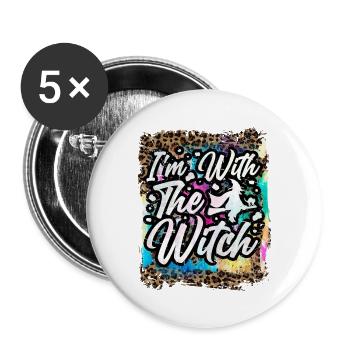 Halloween I'm with the witch Tie Dye - Buttons large 2.2''/56 mm (5-pack) - white - Front