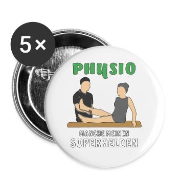 PHYSIO MANCHE MEINEN SUPERHELDEN - Buttons groß 56 mm (5er Pack) - Weiß - Vorne