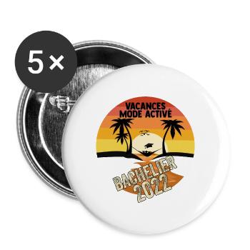 Bachelier 2022 Vacances Mode on Ideé Cadeau Humour - Lot de 5 grands badges (56 mm) - blanc - Devant