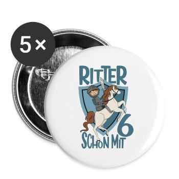 6. Geburtstag Junge Ritter Geburtstagsmotiv Idee - Buttons groß 56 mm (5er Pack) - Weiß - Vorne