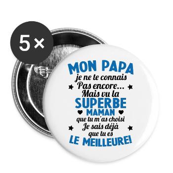 Annonce grossesse Cadeau Futur Papa Future Maman - Lot de 5 grands badges (56 mm) - blanc - Devant