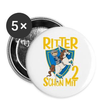 2 Jahre Jungen Ritter Geburtstagsmotiv Geschenk - Buttons groß 56 mm (5er Pack) - Weiß - Vorne