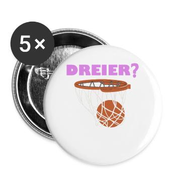Lustiger Basketball Spruch - Dreier Drei Punkte - Buttons groß 56 mm (5er Pack) - Weiß - Vorne