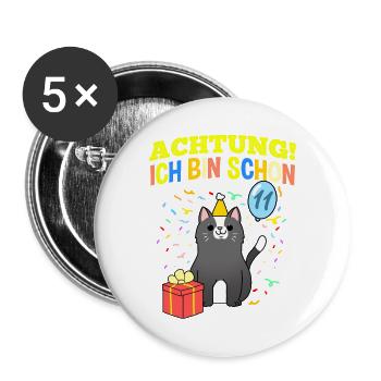 Achtung Ich Bin Schon 11 Geburtstag Tuxedo-Katze - Buttons groß 56 mm (5er Pack) - Weiß - Vorne