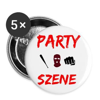 Party Szene - Buttons groß 56 mm (5er Pack) - Weiß - Vorne