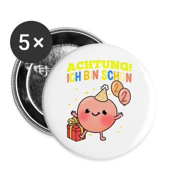Achtung Ich Bin Schon 2 Geburtstag Pfirsich - Buttons groß 56 mm (5er Pack) - Weiß - Vorne