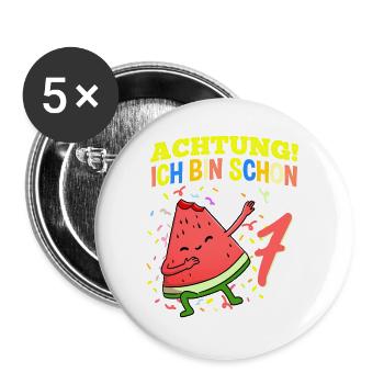Achtung Ich Bin Schon 7 Geburtstag Wassermelone - Buttons groß 56 mm (5er Pack) - Weiß - Vorne