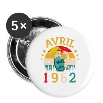 Vintage 1962 April All Original 1962 Birthday Gift - Lot de 5 grands badges (56 mm) - blanc - Devant
