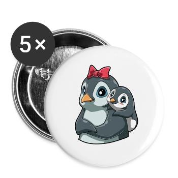 Liebevoller Pinguin mit Pinguin Kind für Pinguin - Buttons groß 56 mm (5er Pack) - Weiß - Vorne