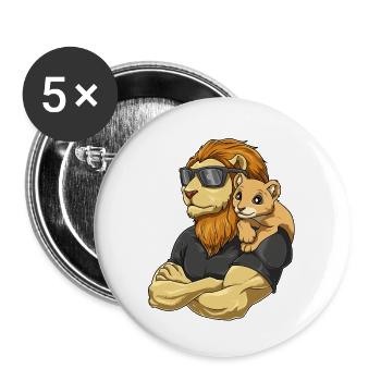 Starker Löwe mit Löwen Kind für einen Löwen - Buttons groß 56 mm (5er Pack) - Weiß - Vorne
