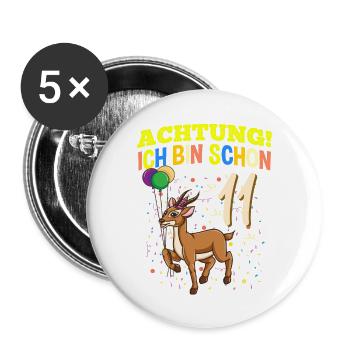 Achtung Ich Bin Schon 11 Geburtstag Gazelle - Buttons groß 56 mm (5er Pack) - Weiß - Vorne
