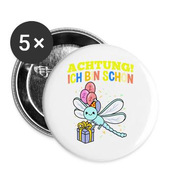 Achtung Ich Bin Schon 2 Geburtstag Libelle - Buttons groß 56 mm (5er Pack) - Weiß - Vorne