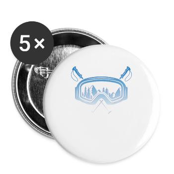 Ski goggles with ski poles Skier Skiers - Buttons large 2.2''/56 mm (5-pack) - white - Front