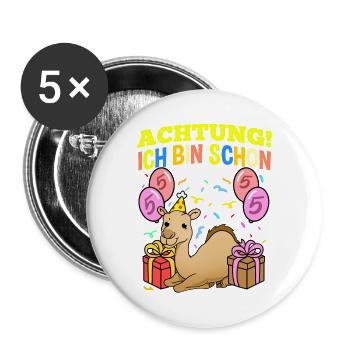 Achtung Ich Bin Schon 5 Geburtstag Dromedar - Buttons groß 56 mm (5er Pack) - Weiß - Vorne
