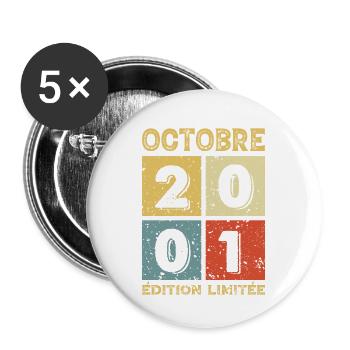 Octobre 2001 Anniversaire Idée Cadeau Vintage - Lot de 5 grands badges (56 mm) - blanc - Devant