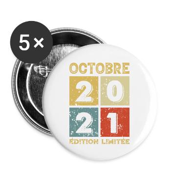 Né En 2021 Octobre Anniversaire Idée Cadeau Jublié - Lot de 5 grands badges (56 mm) - blanc - Devant
