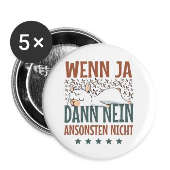 Süßes Lama Lustige Sprüche Langschläfer Faulenzer - Buttons groß 56 mm (5er Pack) - Weiß - Vorne