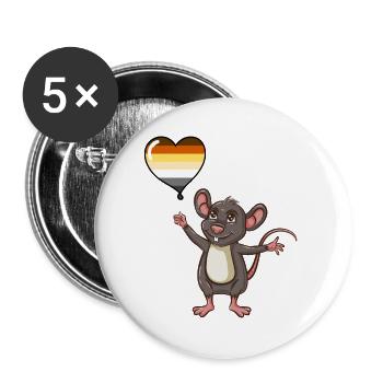 Maus Herzballon Gay Bear Pride - Buttons groß 56 mm (5er Pack) - Weiß - Vorne
