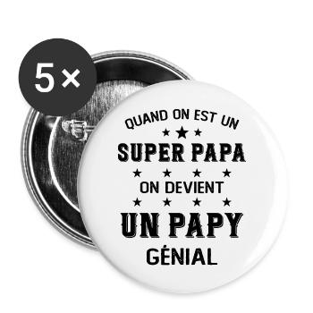 Un Super Papa On Devient Un Papy Génial - Lot de 5 grands badges (56 mm) - blanc - Devant