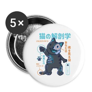 Für Katzenliebhaber Anatomie der Katze im Japan - Buttons groß 56 mm (5er Pack) - Weiß - Vorne