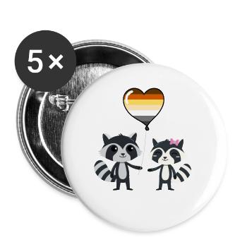 Waschbär-Paar Gay Bear Pride - Buttons groß 56 mm (5er Pack) - Weiß - Vorne