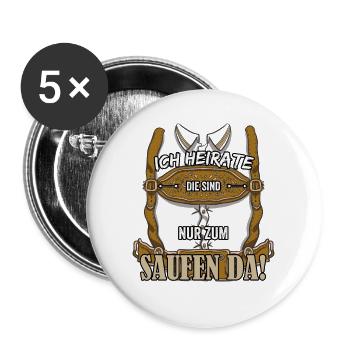 Ich Heirate Herren JGA Bräutigam Männer Bayrisch - Buttons groß 56 mm (5er Pack) - Weiß - Vorne