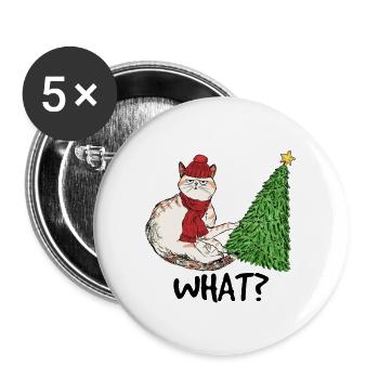 Freche Katze mit Weihnachtsbaum und Mützekinderkit - Buttons groß 56 mm (5er Pack) - Weiß - Vorne