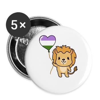 Ballon Lion Genderqueer Pride - Lot de 5 grands badges (56 mm) - blanc - Devant