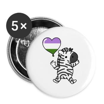 Zebra Herzballon Genderqueer Pride - Buttons groß 56 mm (5er Pack) - Weiß - Vorne