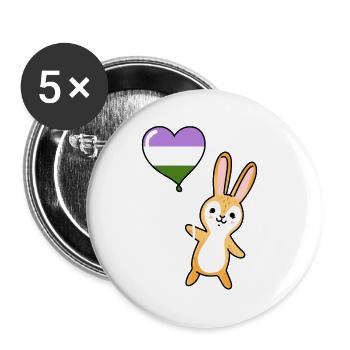 Rabbit Heart Balloon Genderqueer Pride - Lot de 5 grands badges (56 mm) - blanc - Devant