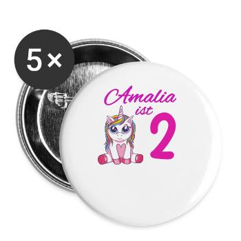 Kindergeburtstag 2 Jahre Mädchen Name Amalia - Buttons groß 56 mm (5er Pack) - Weiß - Vorne