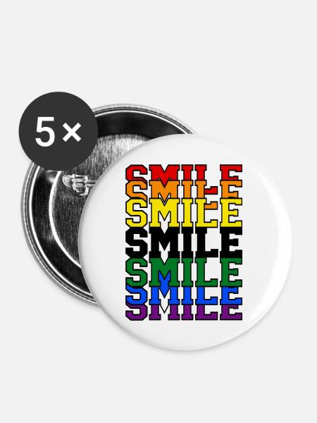 Smile Regenbogen - Buttons groß 56 mm (5er Pack) - Weiß
