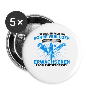 Sanitär Klempner Anlagenmechaniker Geschenk - Buttons groß 56 mm (5er Pack) - Weiß - Vorne