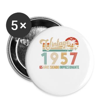 Anniversaire Vintage Idée Cadeau D Anniversaire 65 - Lot de 5 grands badges (56 mm) - blanc - Devant