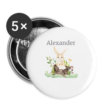 Waldtier Reh Hase Igel Blumen Name Alexander - Buttons groß 56 mm (5er Pack) - Weiß - Vorne