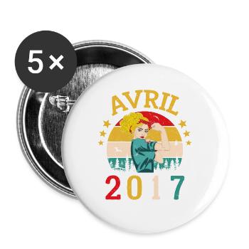 Avril 2017 Anniversaire Vintage Happy Birthday - Lot de 5 grands badges (56 mm) - blanc - Devant