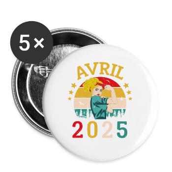 Avril 2025 Anniversaire Vintage Happy Birthday - Lot de 5 grands badges (56 mm) - blanc - Devant