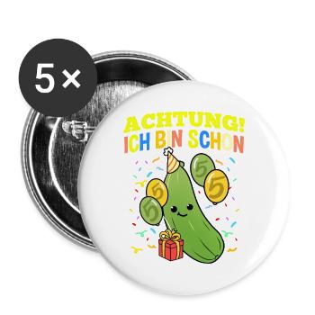 Achtung Ich Bin Schon 5 Geburtstag Zucchini - Buttons groß 56 mm (5er Pack) - Weiß - Vorne