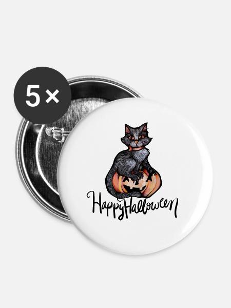 Fröhliches Halloween - Buttons groß 56 mm (5er Pack) - Weiß